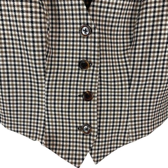 Reformation Devin Plaid Check V Neck Button Front Vest Cream Tan Black Size 4 - Picture 4 of 7